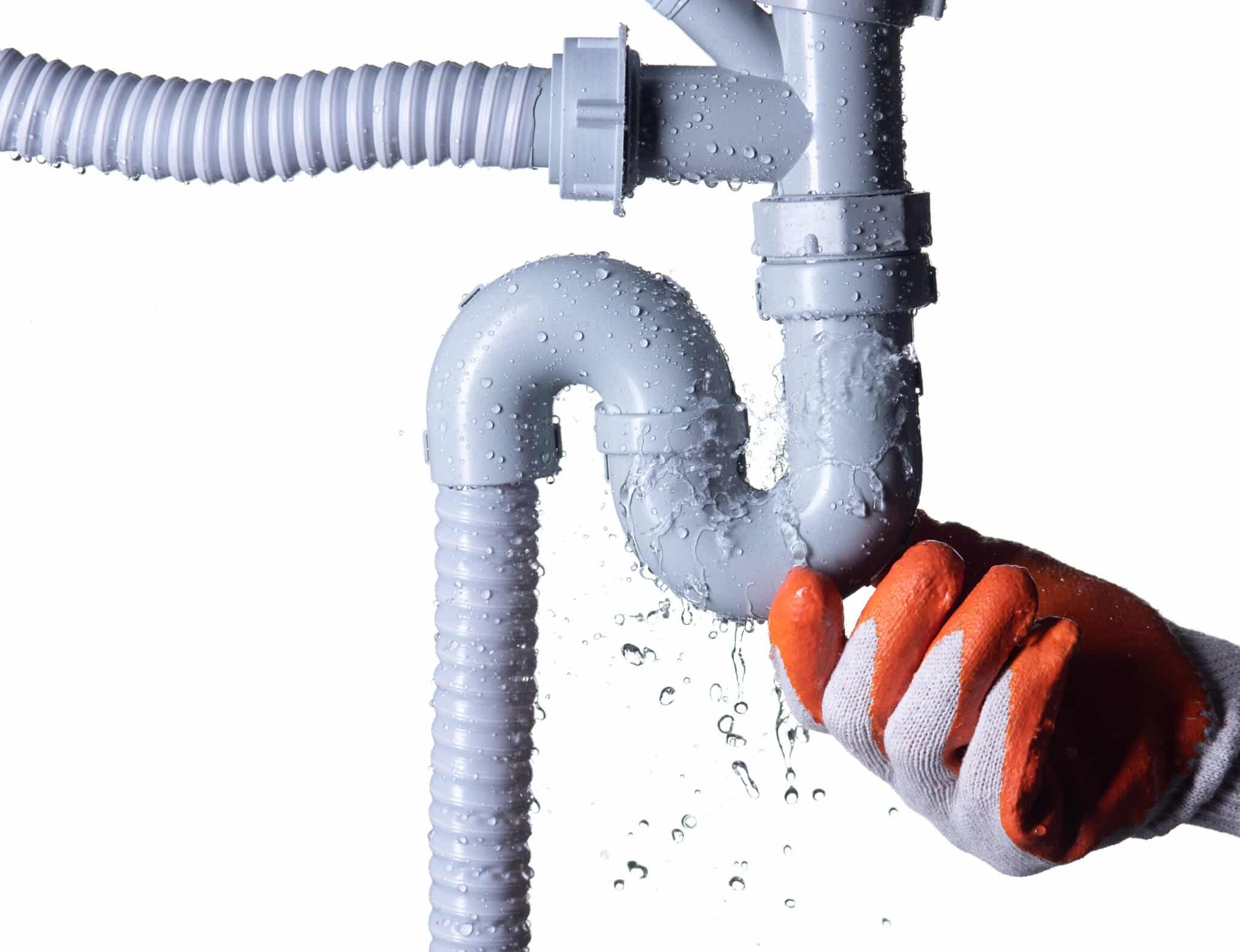 P trap replacement to stop under sink leaks. Gray sink pipe against a white background is a plumbing issue.