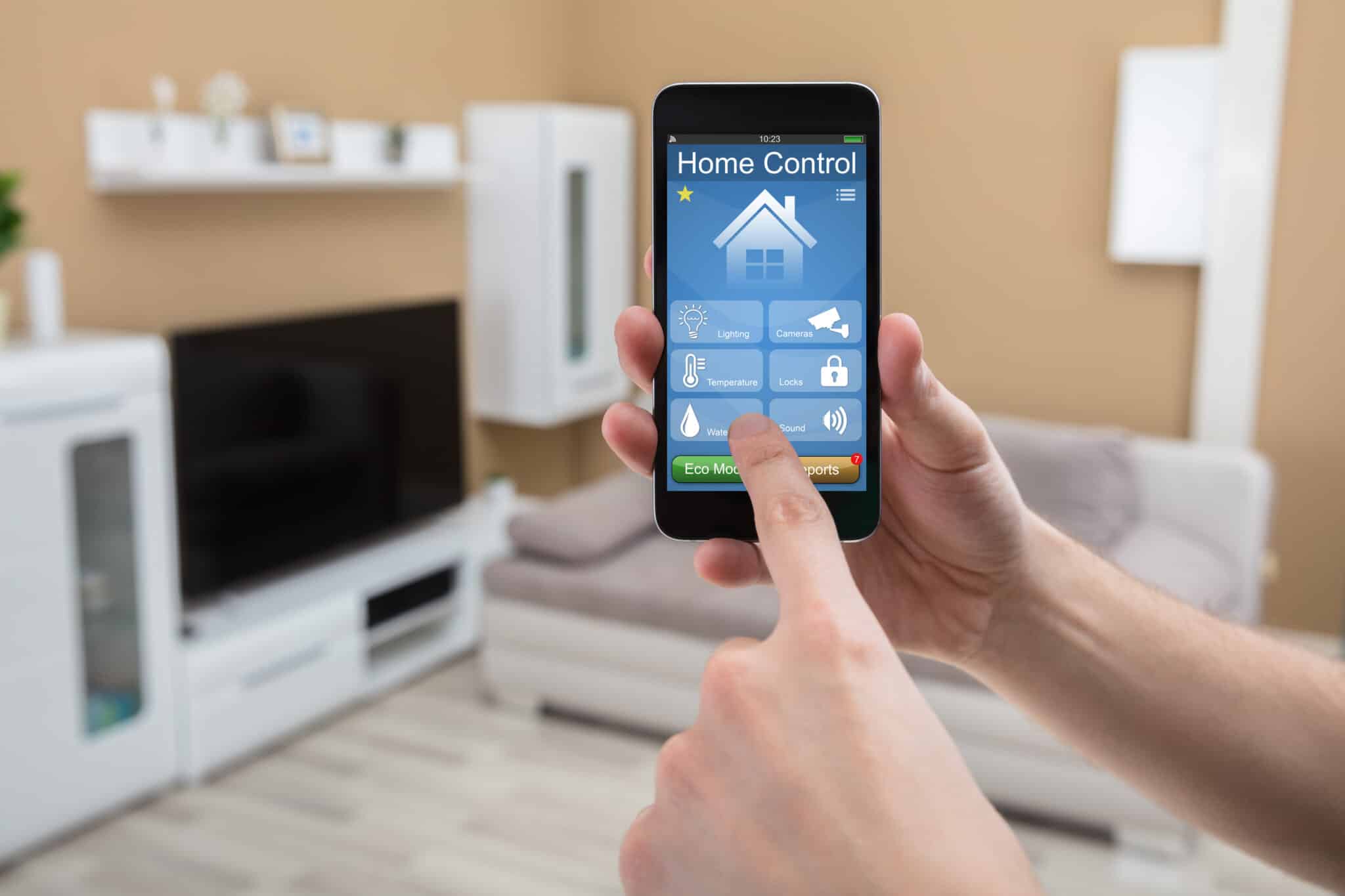Mobile phone with home control system, Wireless Leak Detectors.