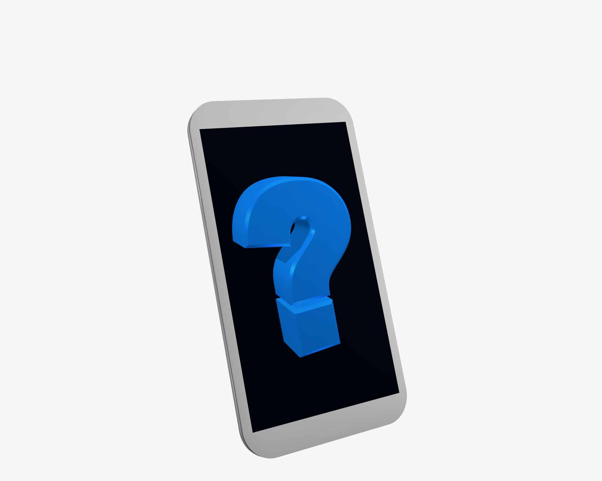 Smartphone with a question mark on a white background, representing when to call a plumber for immediate water hammer repair.