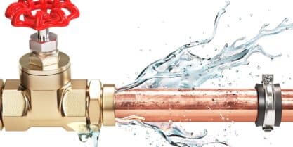 Excessive water pressure on a white background.